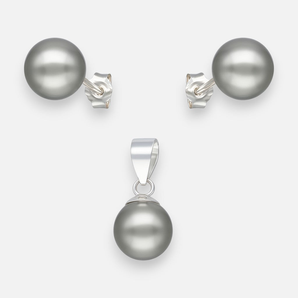 Conjunto Perla Gris 8 mm