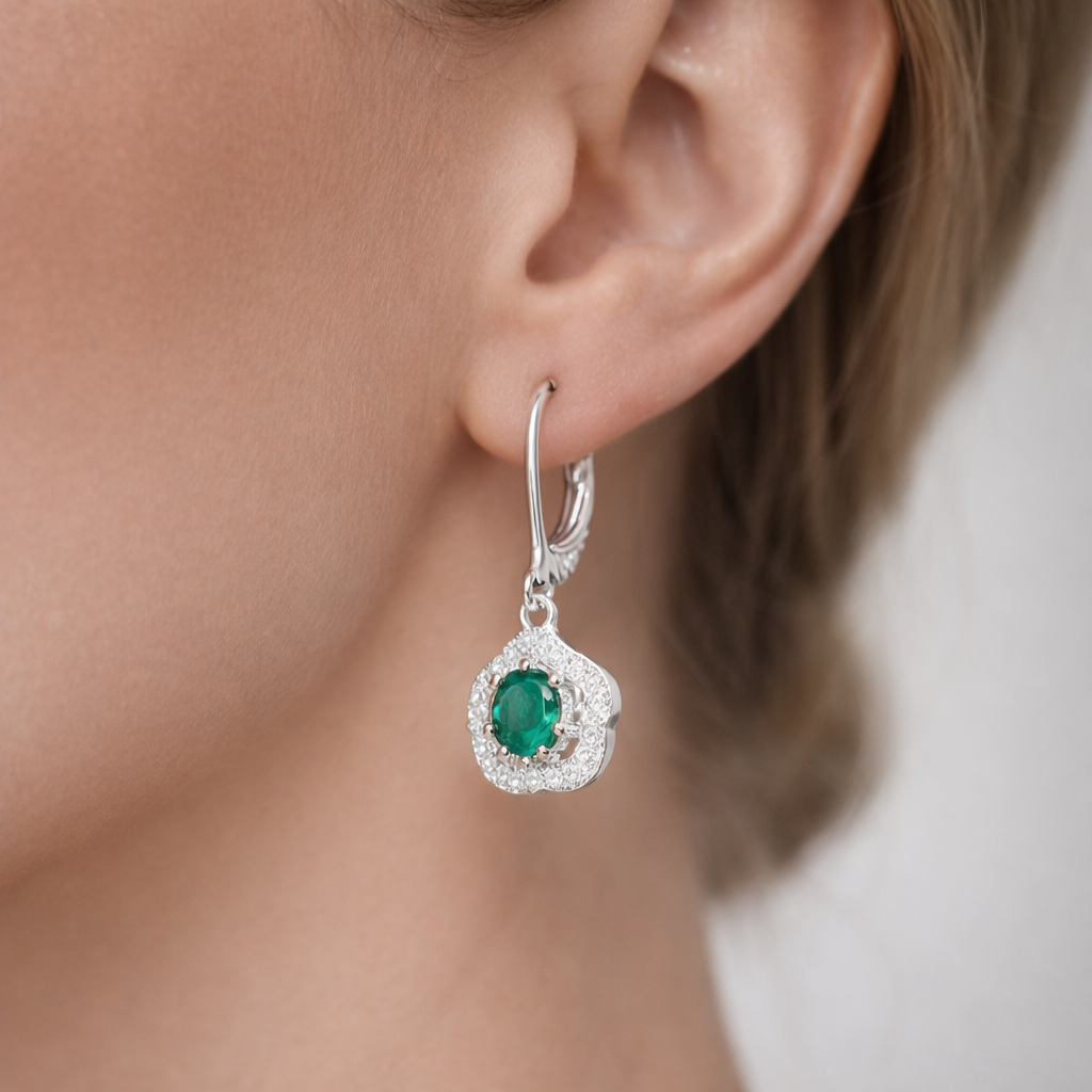 Aro Clip Flor Circón Esmeralda