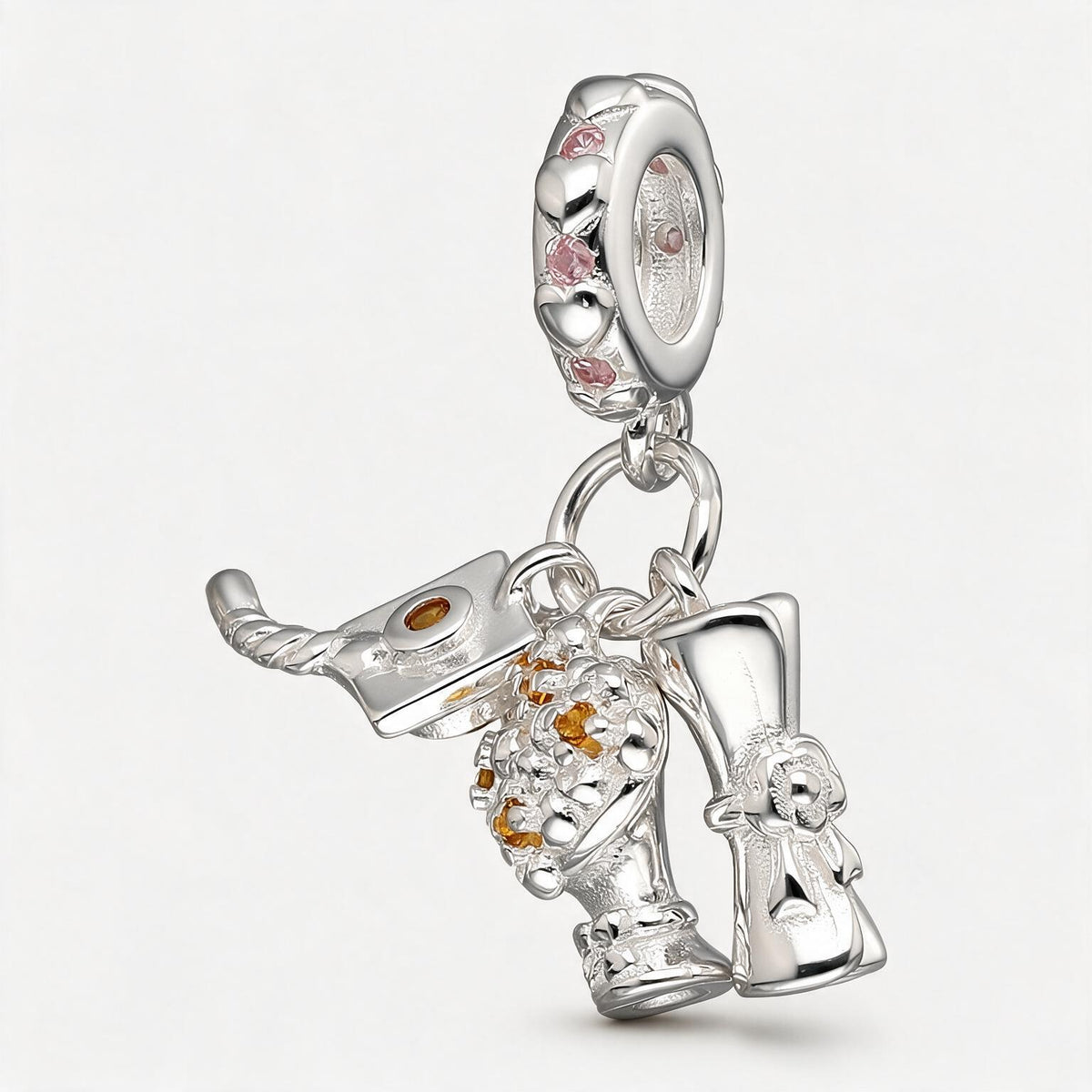 Colgante Charm Diploma Birrete Flores Graduación Licenciatura