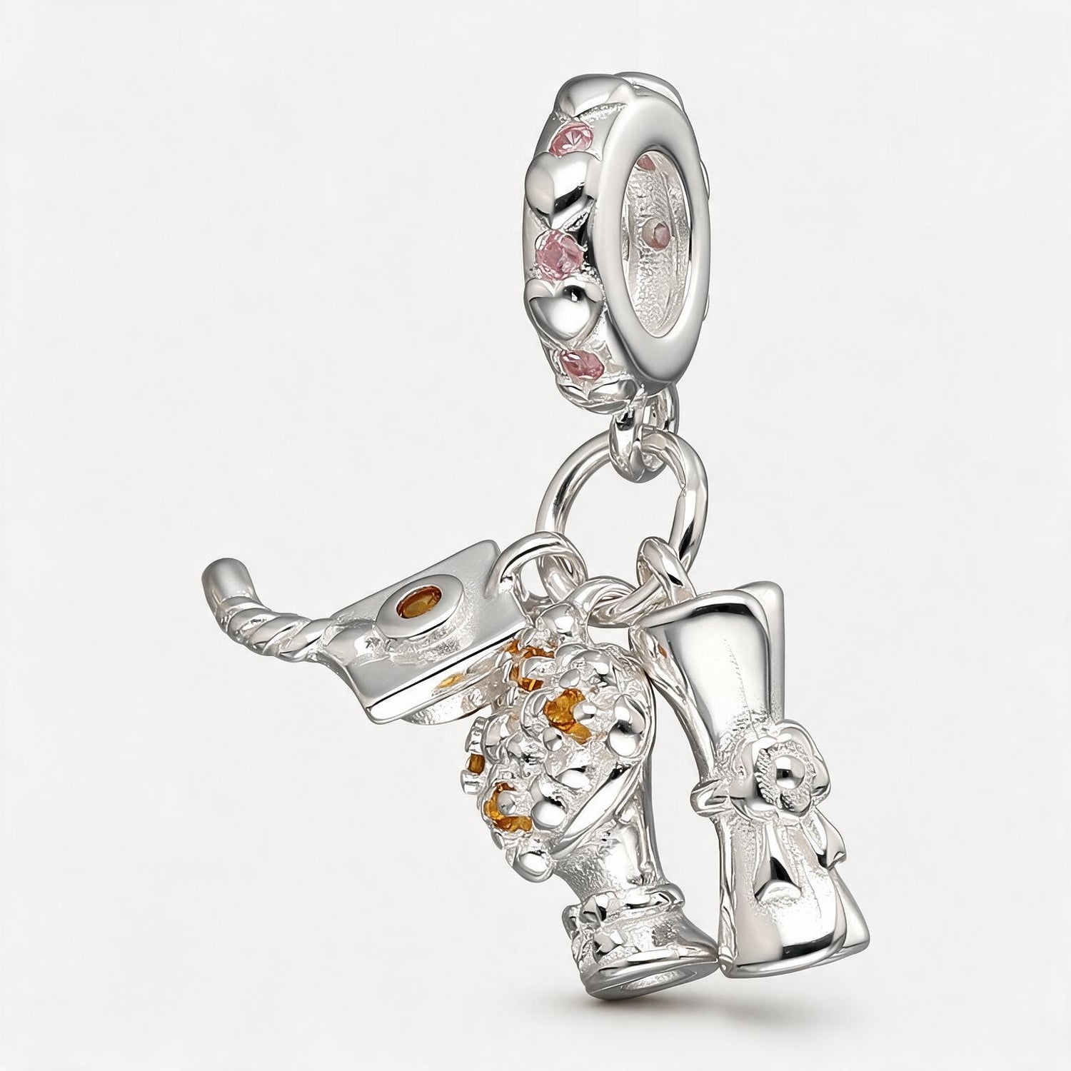 Colgante Charm Diploma Birrete Flores Graduación Licenciatura