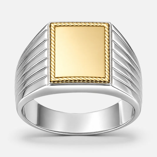 Anillo Sello Facetado en Oro