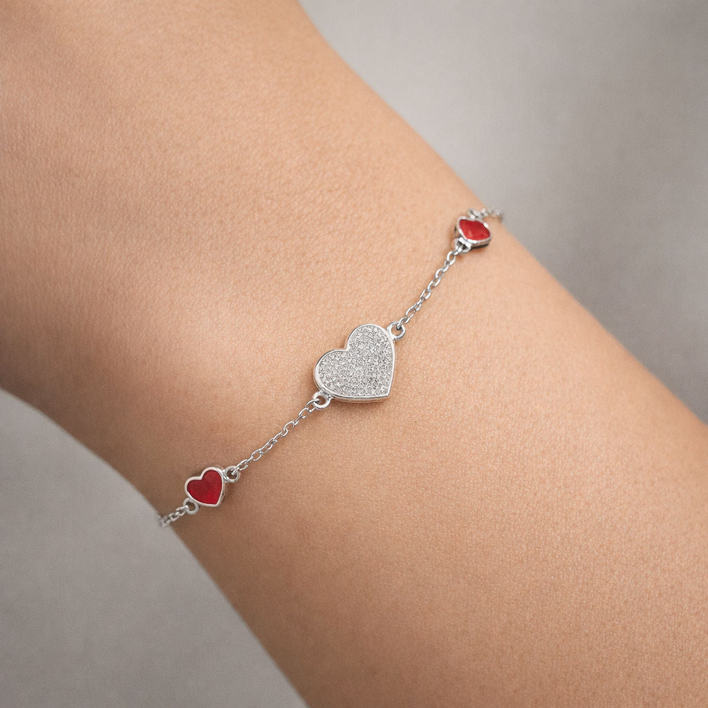 Pulsera Corazones Circones Esmaltados