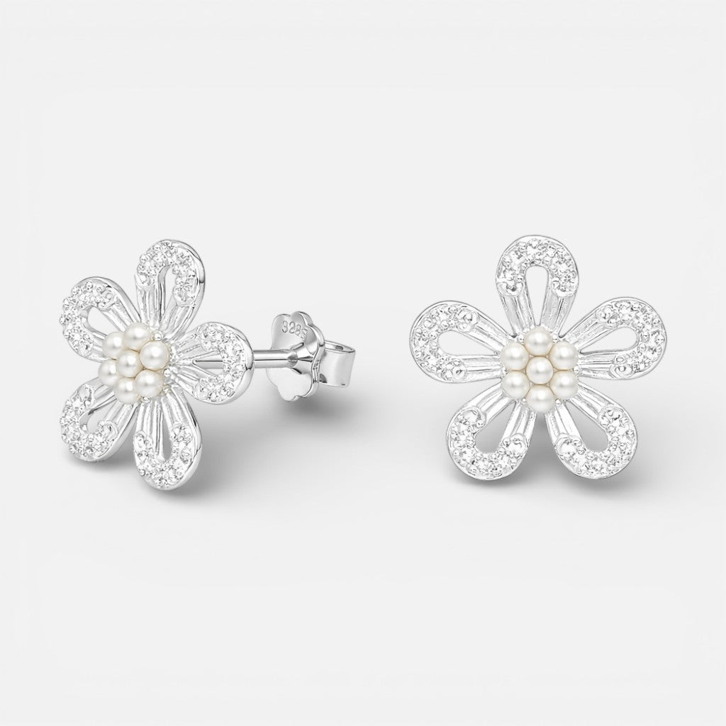 Aro Flor Circones Baguette Perlas