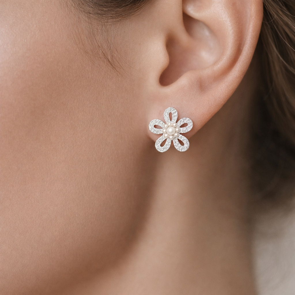 Aro Flor Circones Baguette Perlas