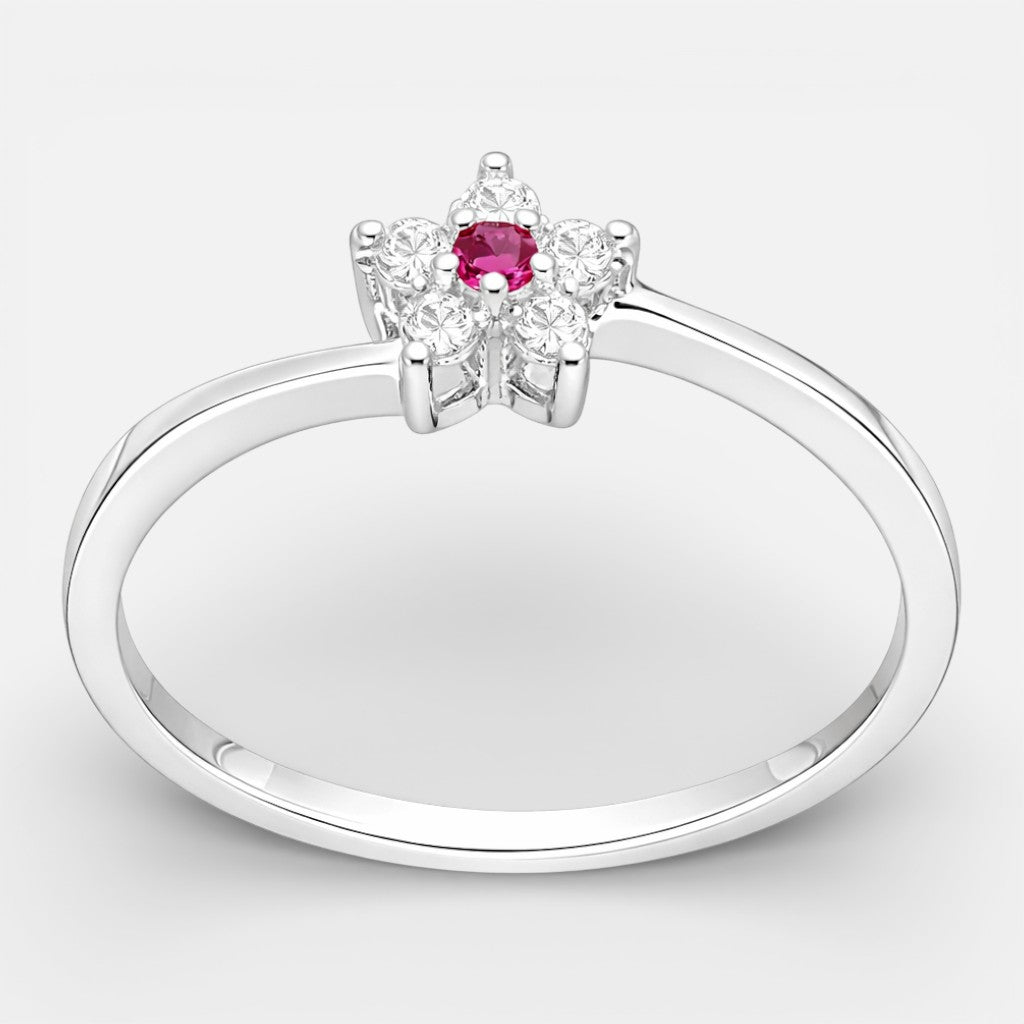 Anillo Flor Circón Rubí