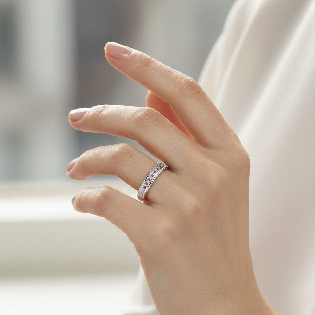 Anillo Cintillo Circones Rubí