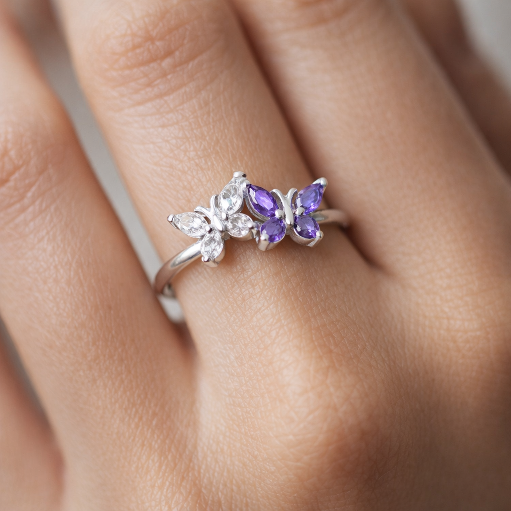 Anillo Mariposas Circones Amatista