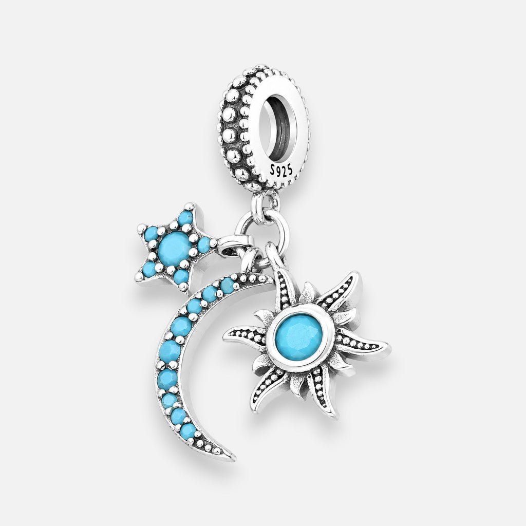 Colgante Charm Media Luna Sol Estrella Turquesa