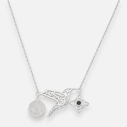 Collar Colibri Tetragrámaton Nudo de Brujas Circón Ónix
