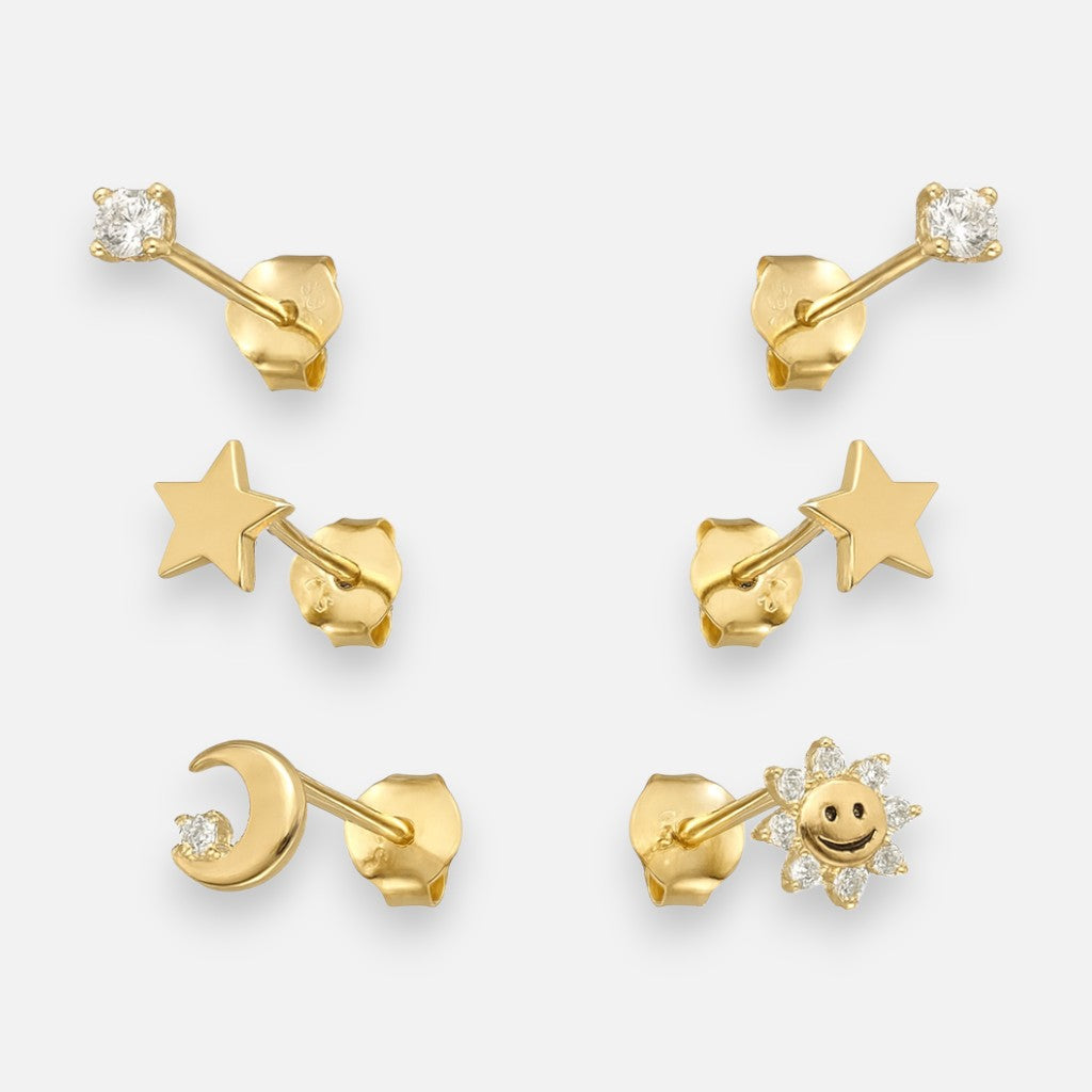 Set Aros Minimalista Estrellas Media Luna Circones