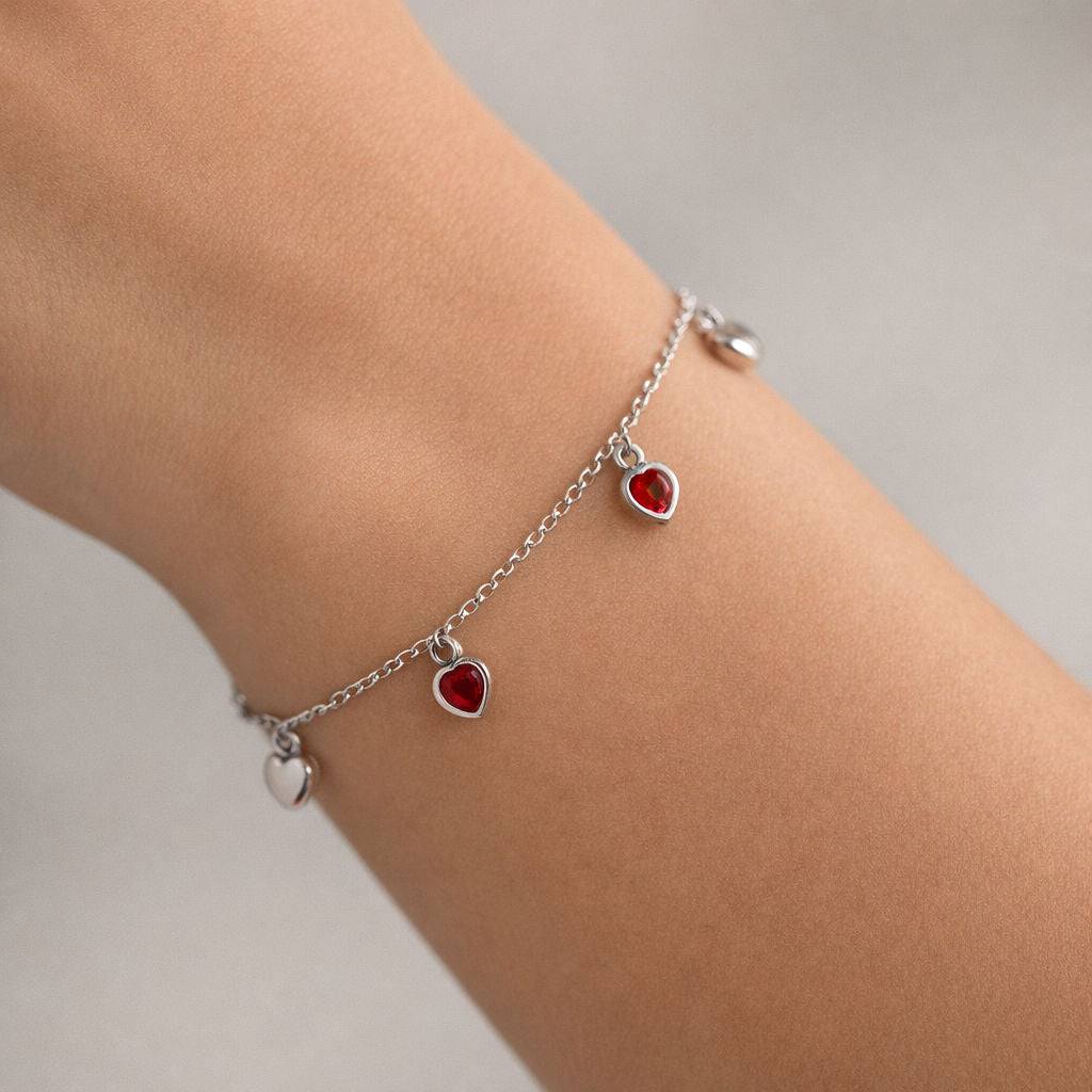 Pulsera Corazones Circones Rubí