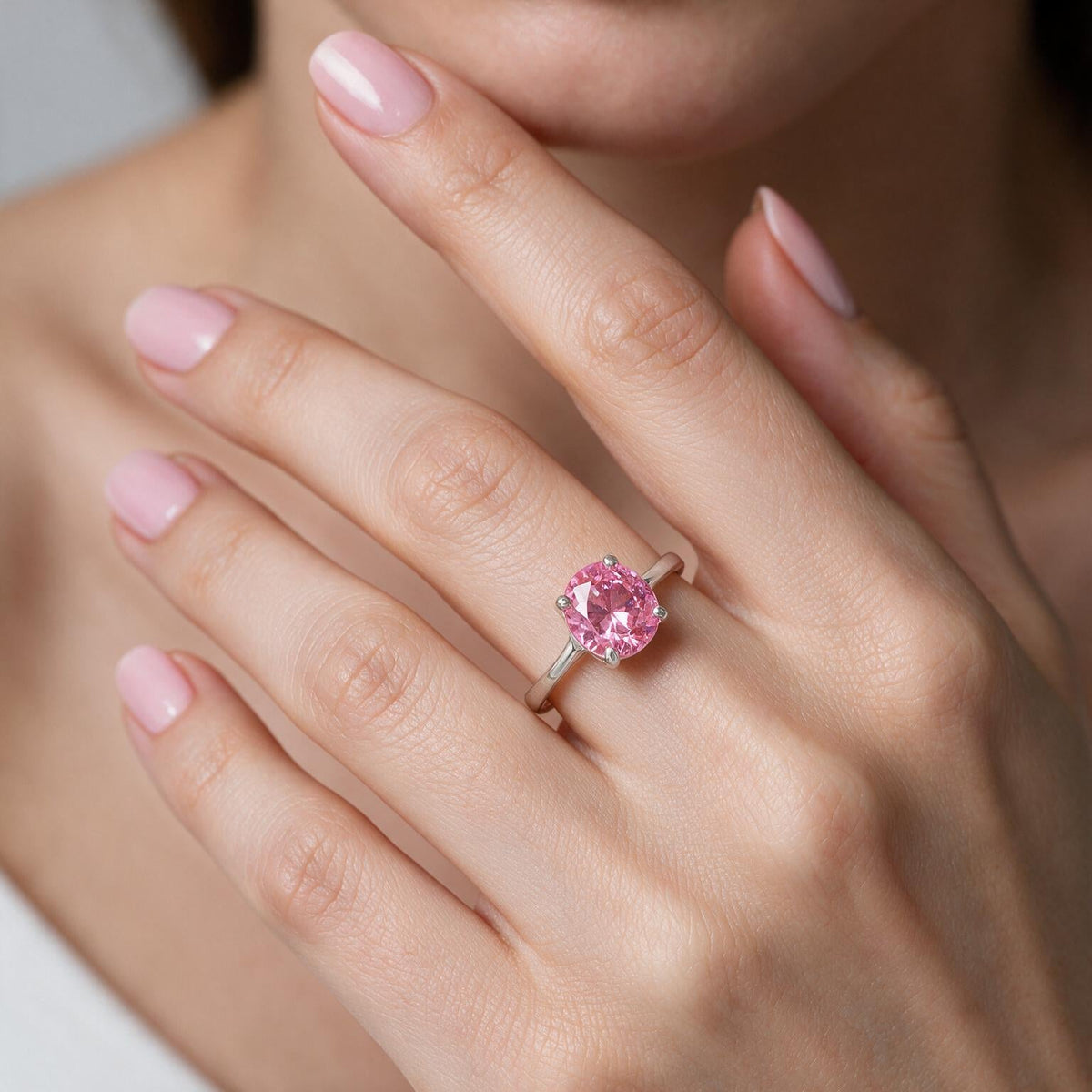 Anillo Solitario Circón Rosa Francia