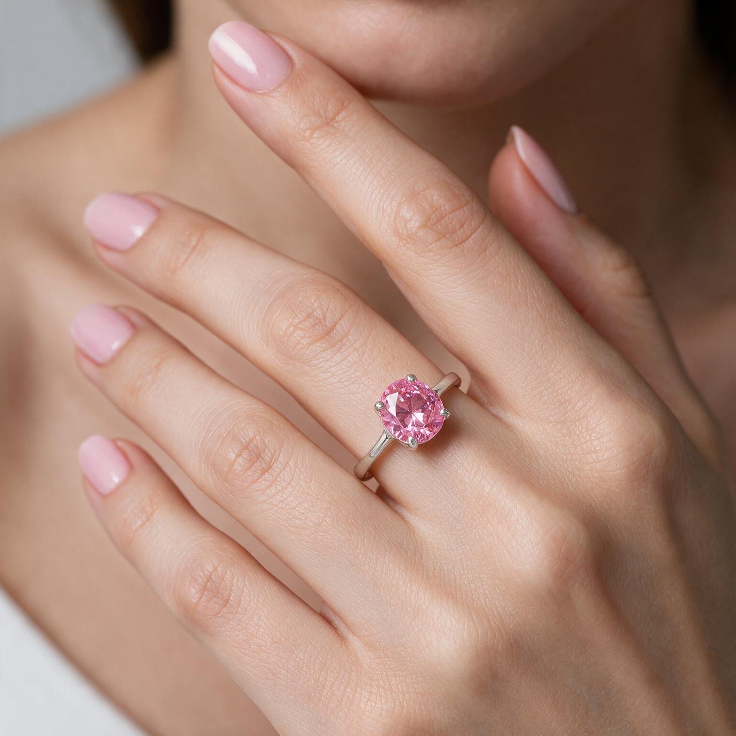 Anillo Solitario Circón Rosa Francia