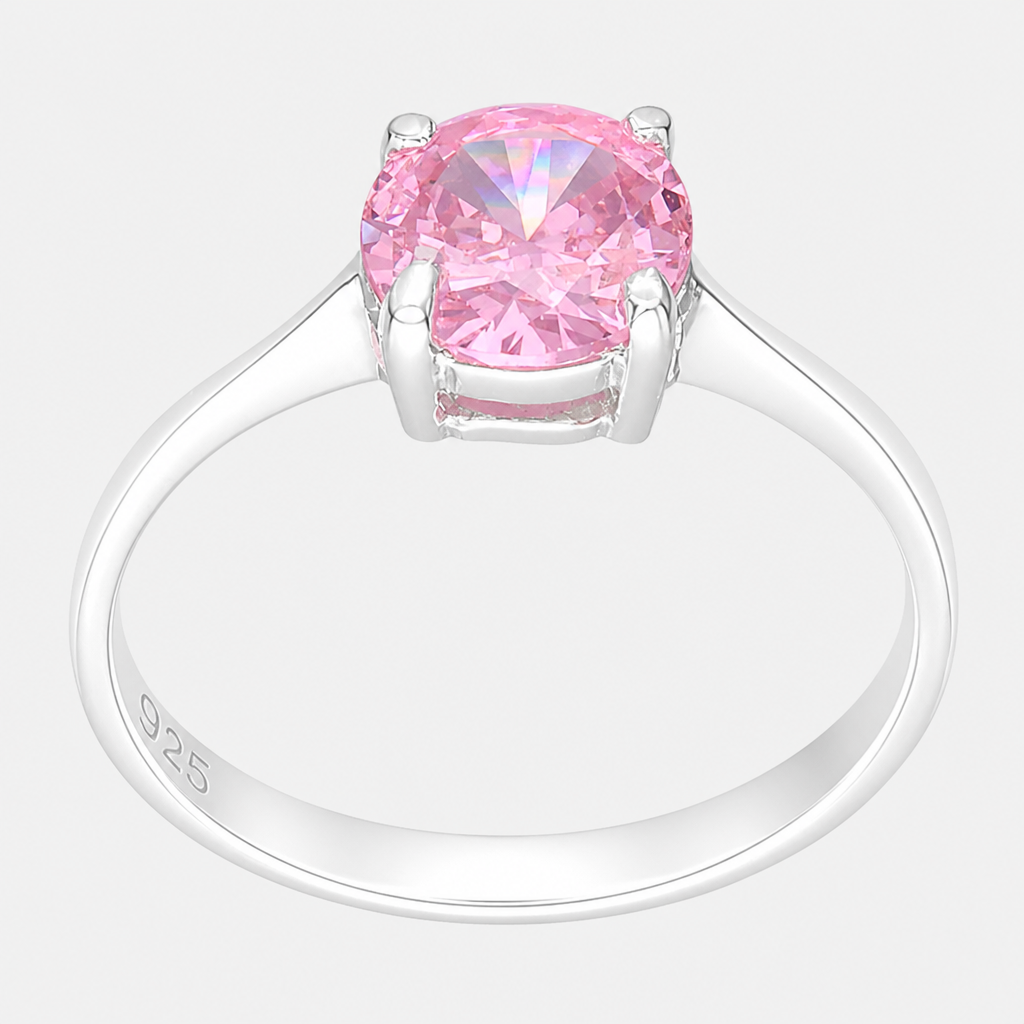 Anillo Solitario Circón Rosa Francia