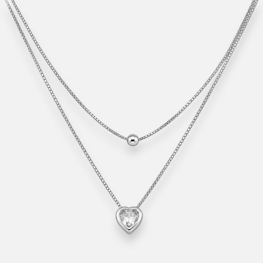 Collar Doble Veneciano Esfera Corazón Circón
