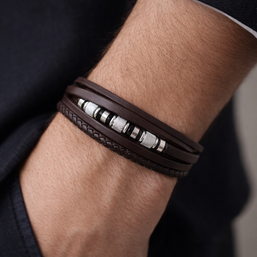 Pulsera Acero Quirúrgico Trenzada Cilindros Facetados