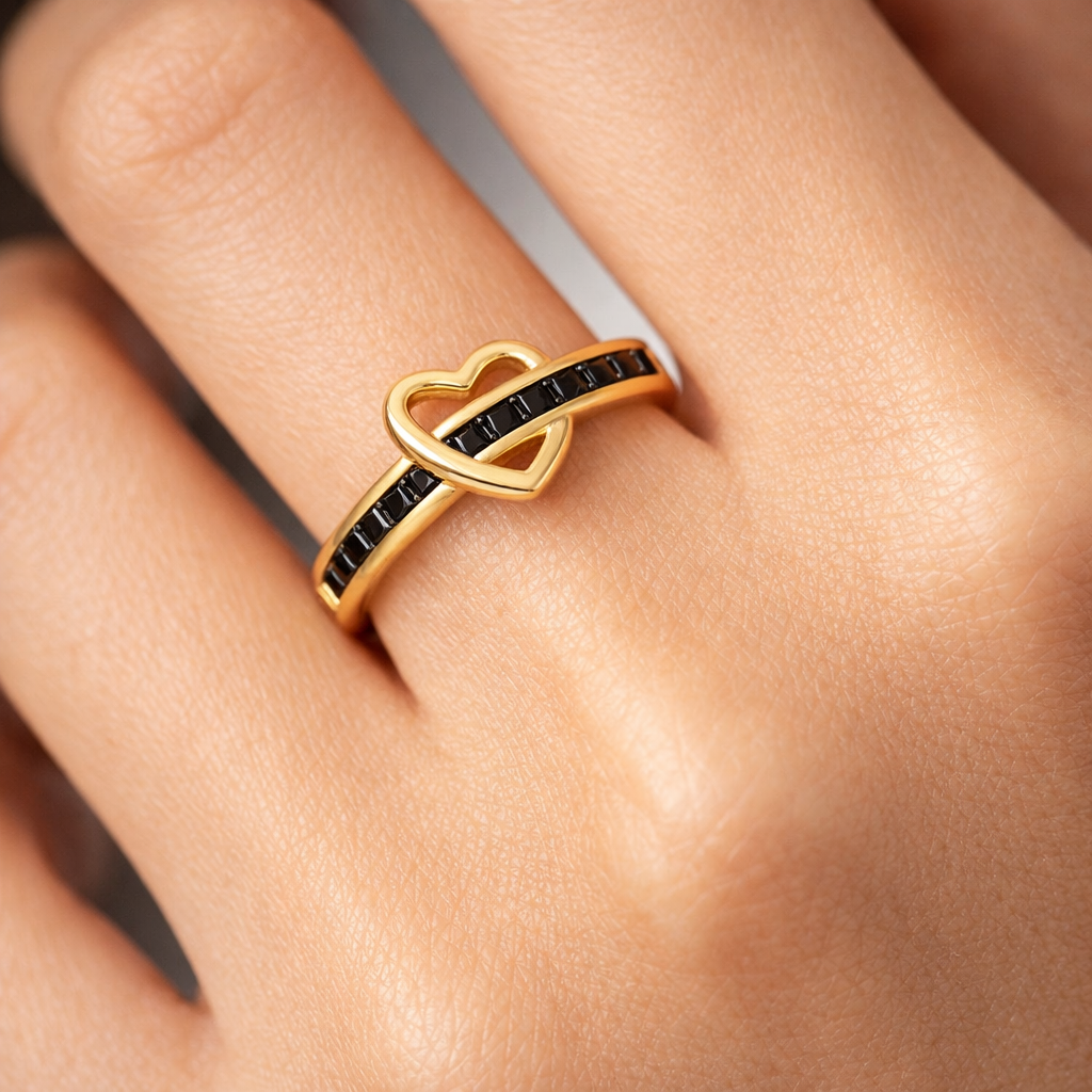 Anillo Cinturón Corazón Circones Baguette Ónix