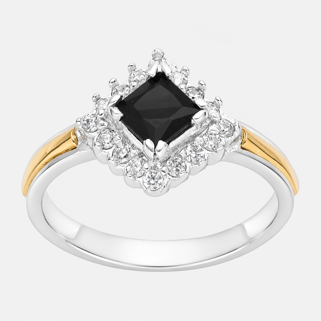 Anillo Rombo Circón Ónix con Oro