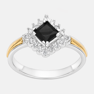 Anillo Rombo Circón Ónix con Oro