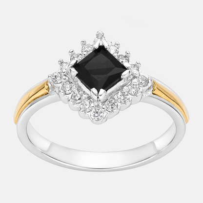 Anillo Rombo Circón Ónix con Oro