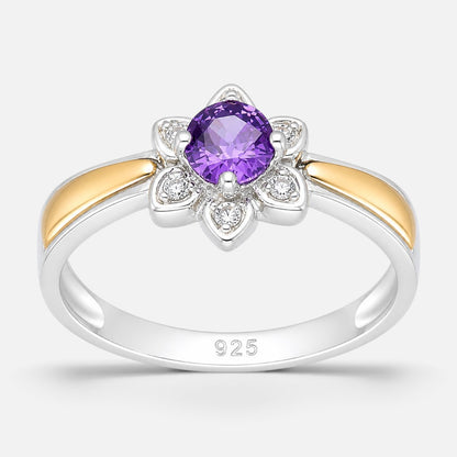 Anillo Flor Circón Amatista