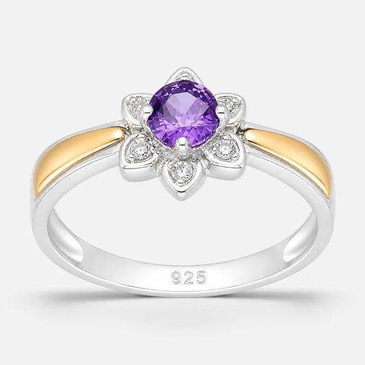Anillo Flor Circón Amatista