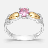 Anillo Circón Solitario Rosa Francia con Oro