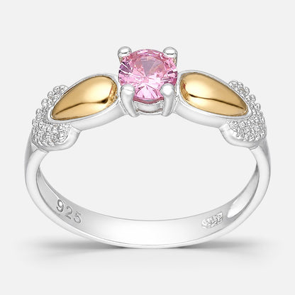 Anillo Circón Solitario Rosa Francia con Oro