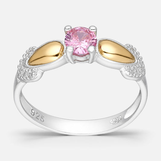 Anillo Circón Solitario Rosa Francia con Oro