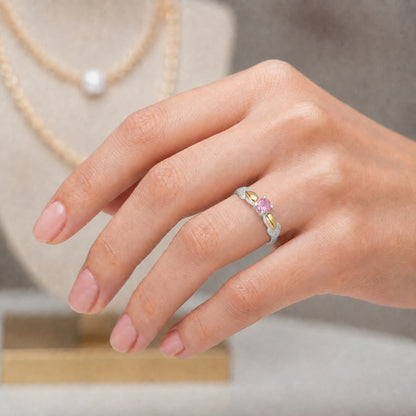 Anillo Circón Solitario Rosa Francia con Oro