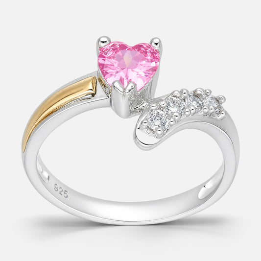 Anillo Solitario Corazón Rosa Francia Circones con Oro
