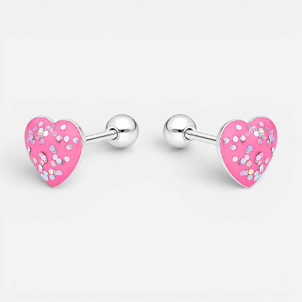 Aro con Tope Corazón Rosa Escarchado 6 mm