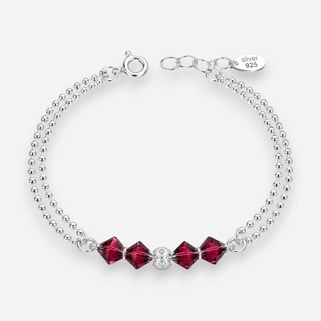 Pulsera Doble Esferas Cristales Hecho con Swarovski® Burdeo
