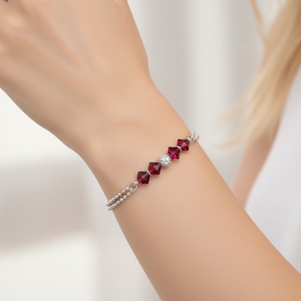 Pulsera Doble Esferas Cristales Hecho con Swarovski® Burdeo