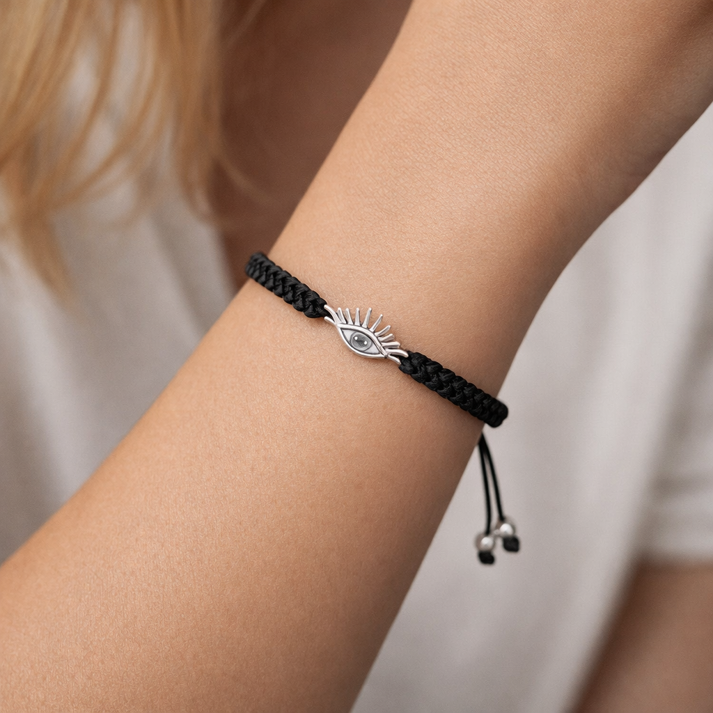 Pulsera Hilo Negro Ajustable Ojo Turco Circón