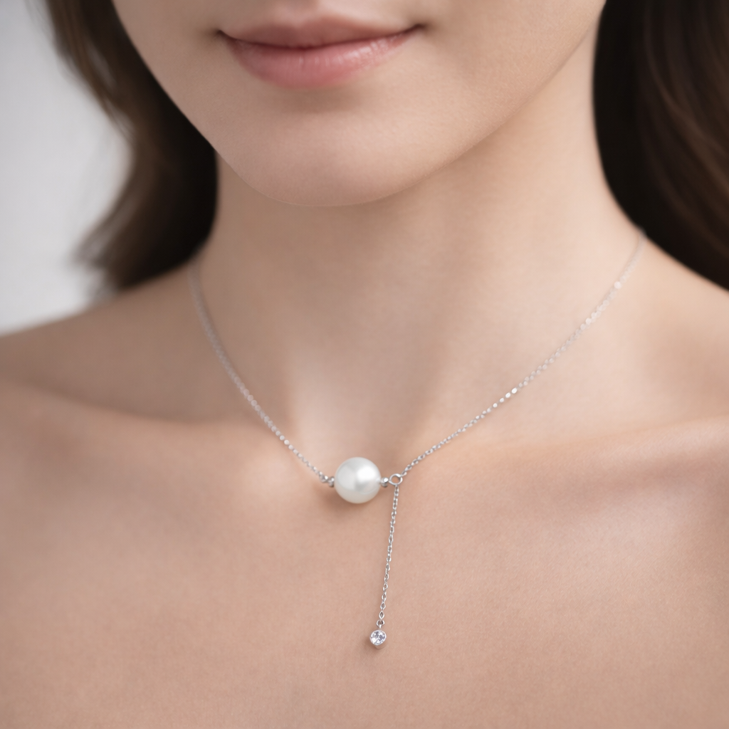 Collar Esfera Piedra Luna Cadena Circón