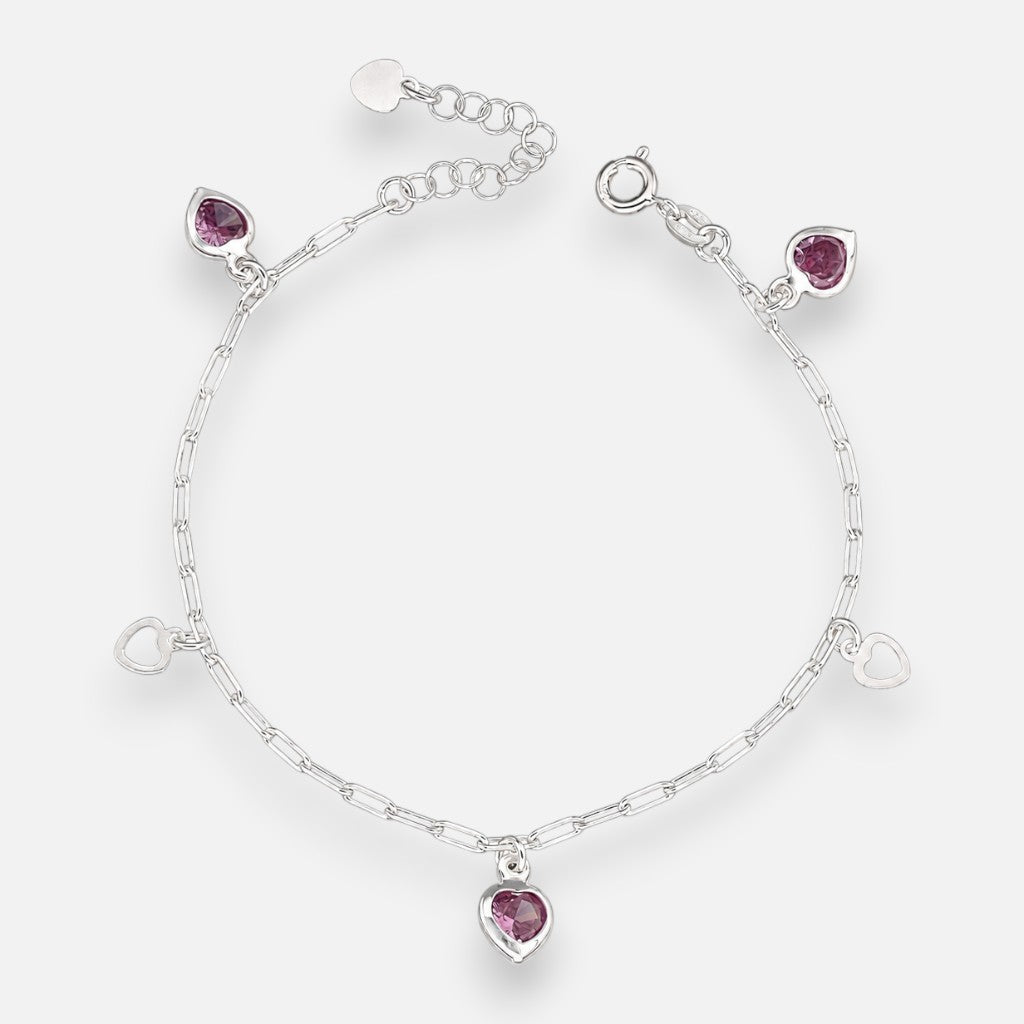 Pulsera Tradicional Corazones Circones Amatista