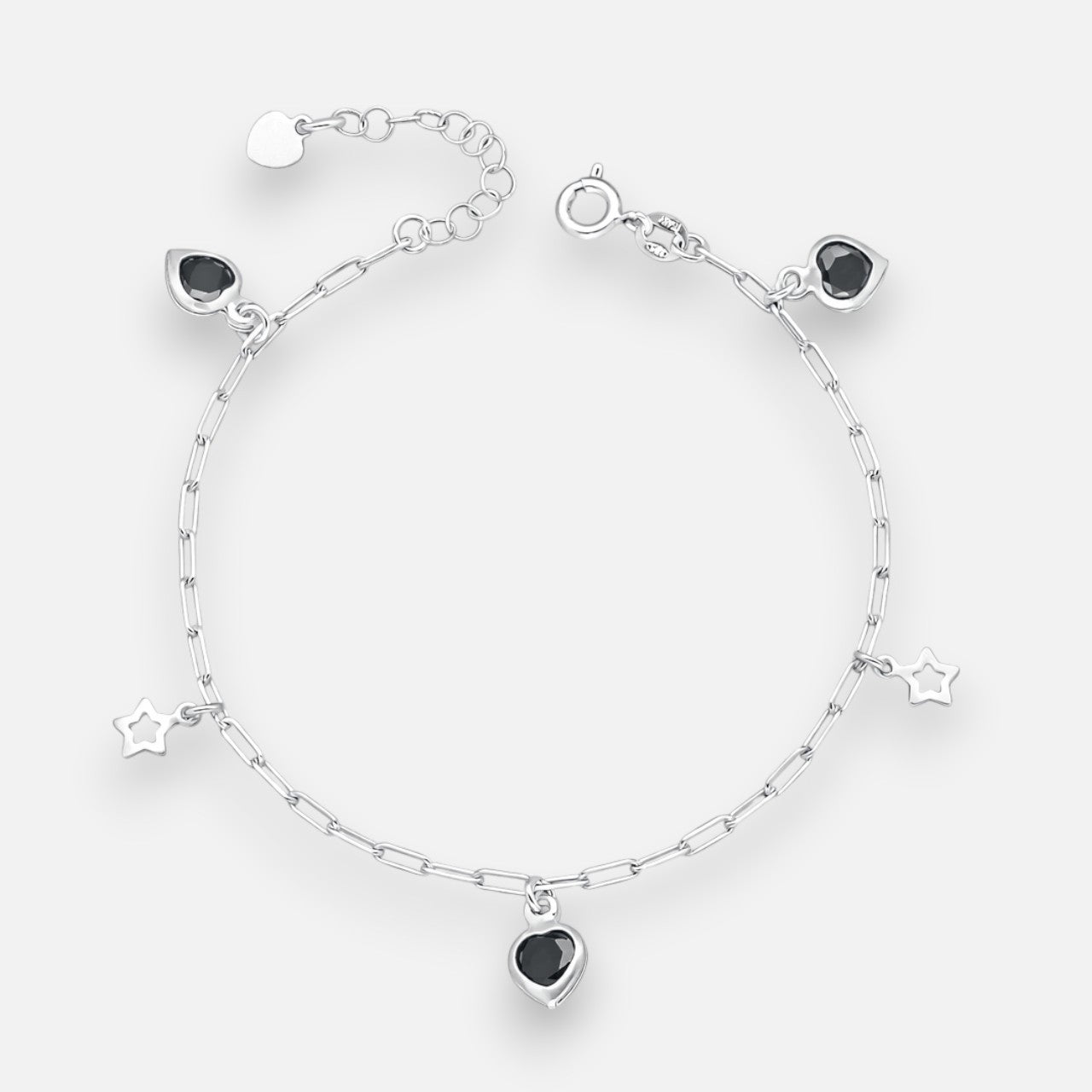 Pulsera Tradicional Corazones Estrellas Circones Ónix