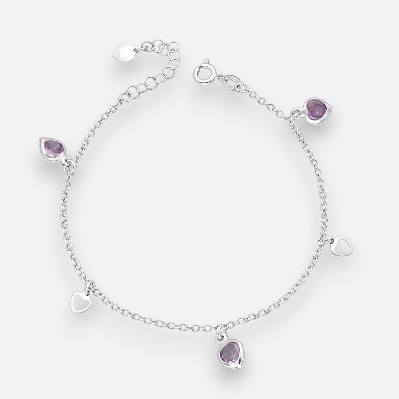 Pulsera Rolo Corazones Circones Amatista