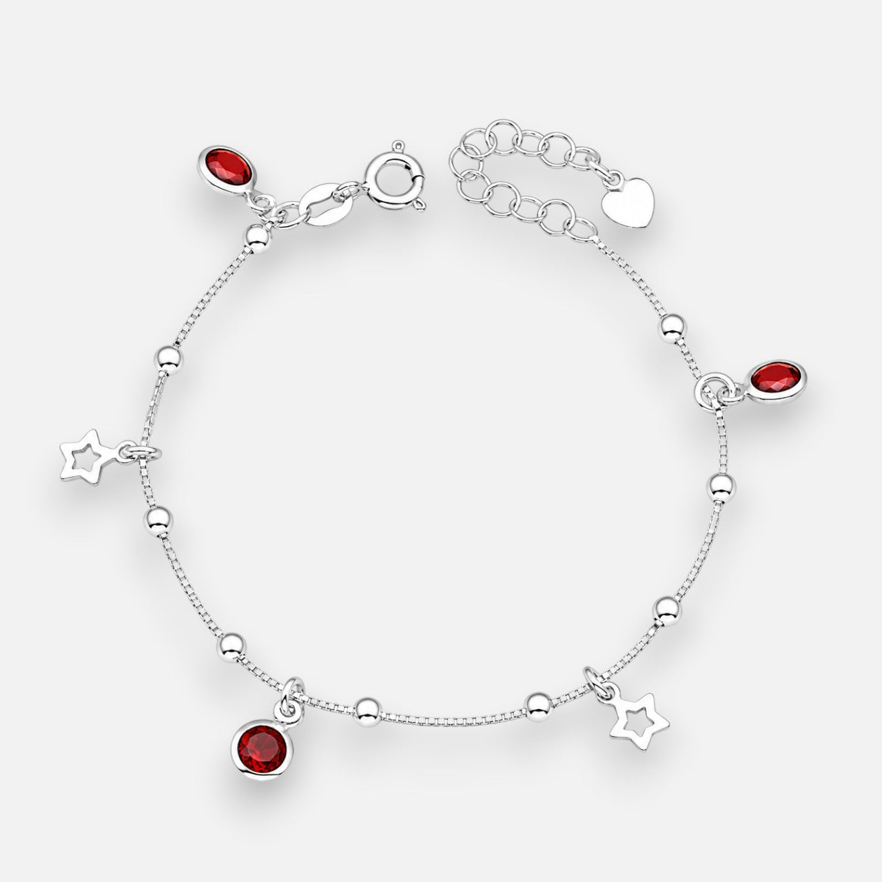 Pulsera Veneciana Esferas Estrellas Circones Rubí