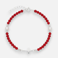 Pulsera Cruz Cristales Rojo Perlas