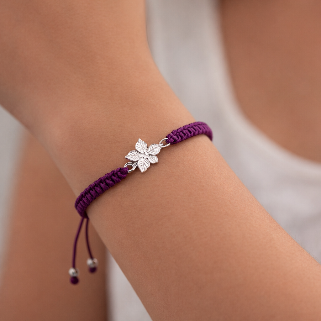 Pulsera Ajustable Flor Hilo Morado