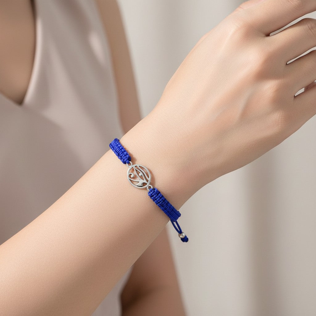 Pulsera Hilo Azul Ajustable Ojo de Horus