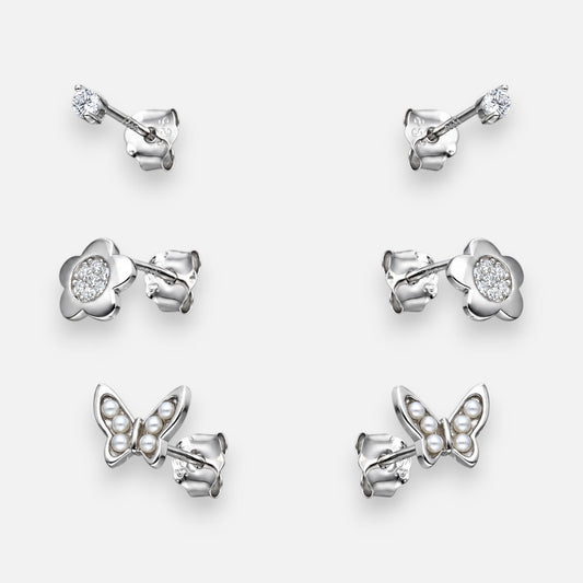Set Aro Minimalista Mariposa Flor Circones