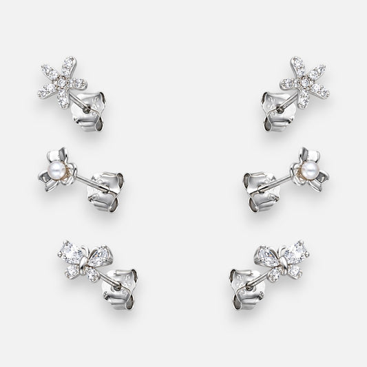 Set Aros Minimalista Mariposa Flores Circones