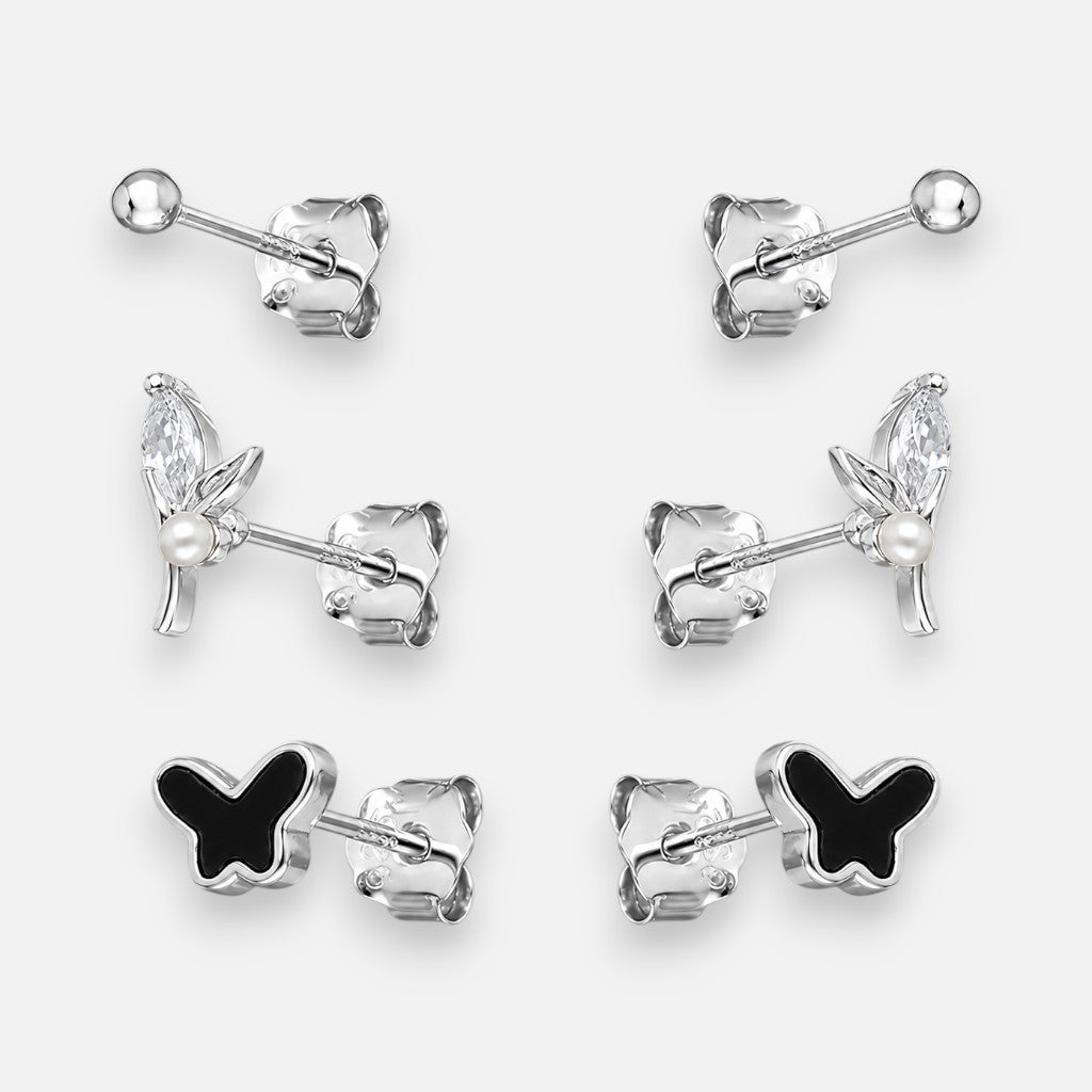 Set de Aros Minimalista Mariposa Hojas Esfera