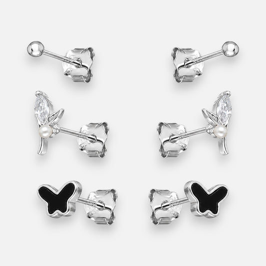 Set de Aros Minimalista Mariposa Hojas Esfera