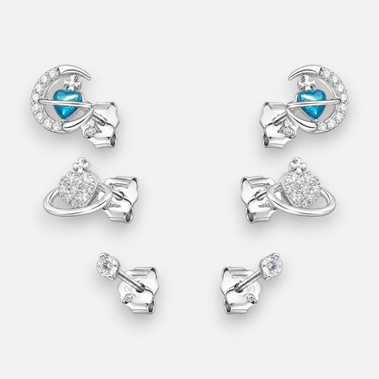 Set Aros Minimalista Corazón Media Luna Saturno Circones
