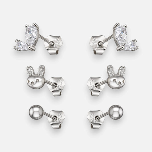 Set Aros Minimalista Corazón Conejito Esfera Circones