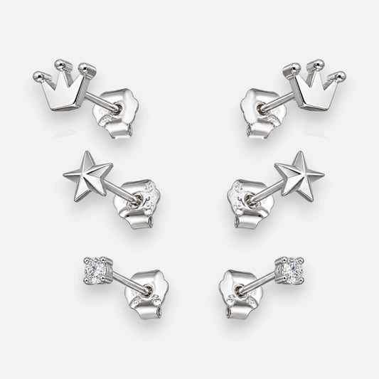 Set Aros Minimalista Corona Estrella Circon